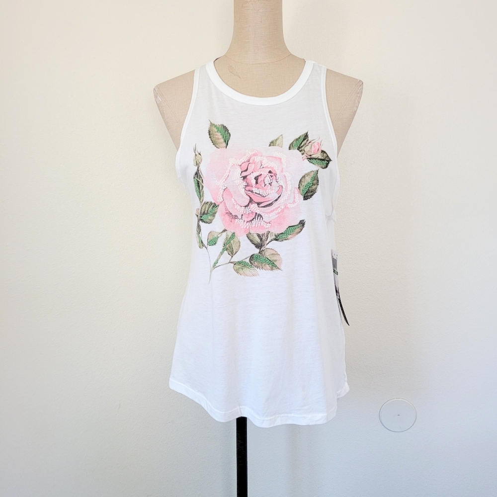 Carbon Copy white rose tank L
